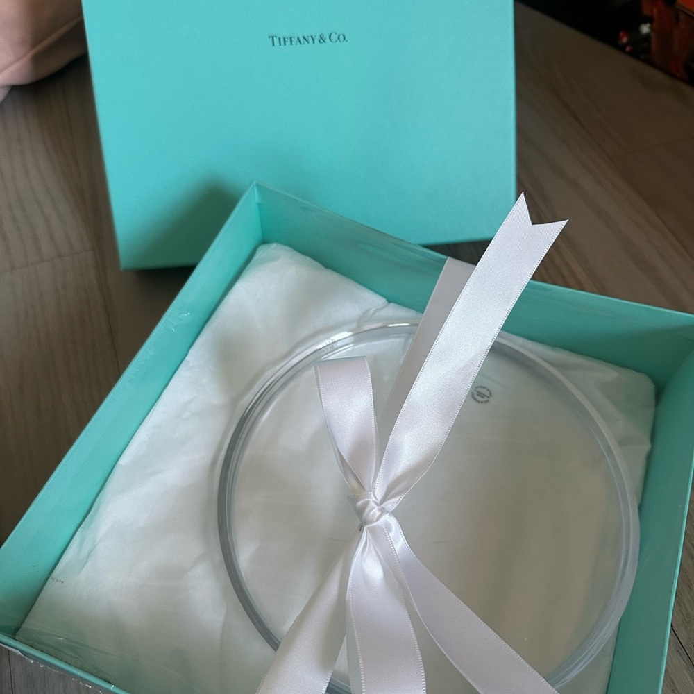 Tiffany & Co. Glass Plate with White Ribbon Accent ,New!!